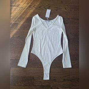 NWT Larne White Ribbed Long Sleeve Bodysuit sz.S